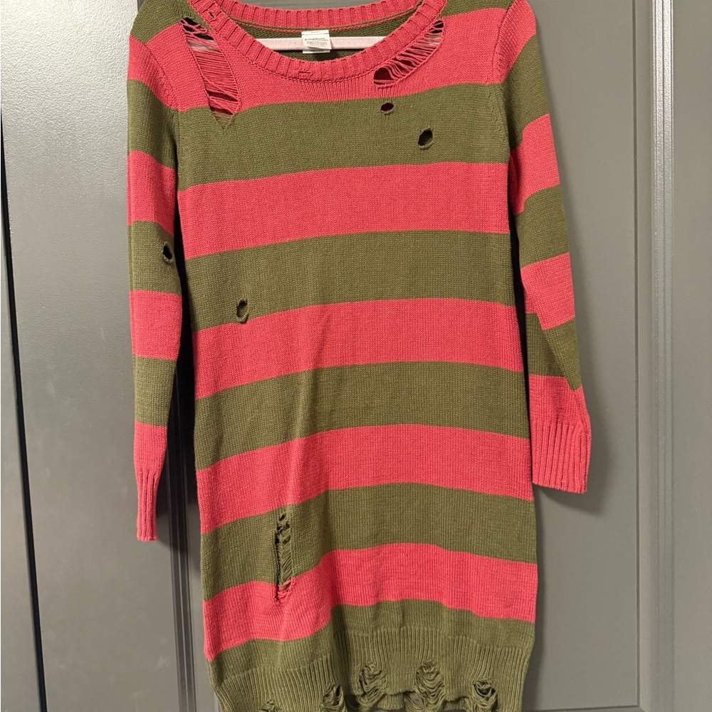 Spirit Women's Long Sleeve Striped Dress - Pink and Green